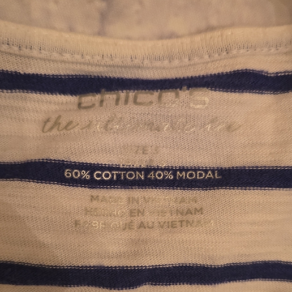 Chico's Navy and White Striped Top - Picture 2 of 5
